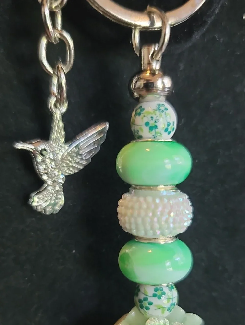 Floral Bead Drop Keychain with Hummingbird